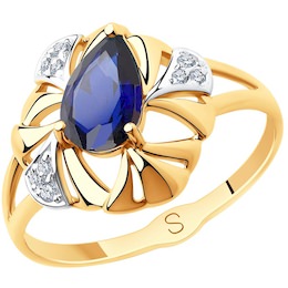 Кольцо из золота с синим корунд (синт.) и фианитами 715705