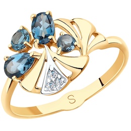 Кольцо из золота с синими топазами и фианитами 715710
