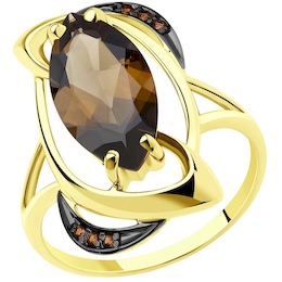Кольцо из желтого золота с раухтопазом и фианитами 715922-2