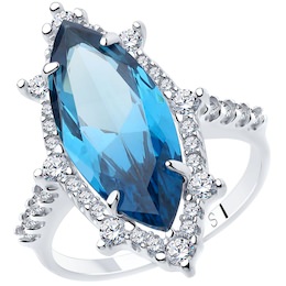 Кольцо из серебра с синим ситаллом и фианитами 92011886