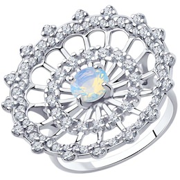 Кольцо из серебра с белым ситаллом и фианитами 92011908