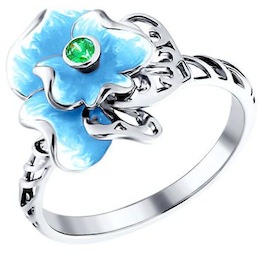 Кольцо из серебра с эмалью с зелёным фианитом 94010763
