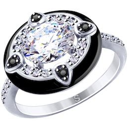 Кольцо из серебра с эмалью и фианитами 94012731