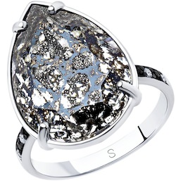 Кольцо из серебра с чёрным кристаллом Swarovski и фианитами 94012984